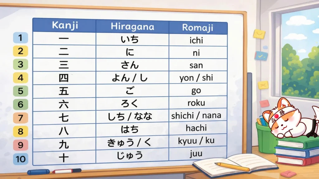 Tabla 10 numeros japones